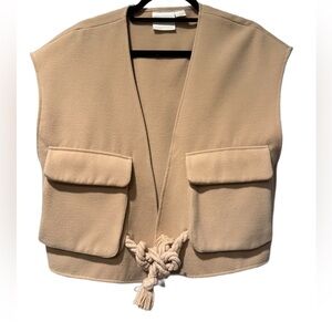 OS Maeve by Anthropologie camels soft vest front pockets twist rope self-tie.
